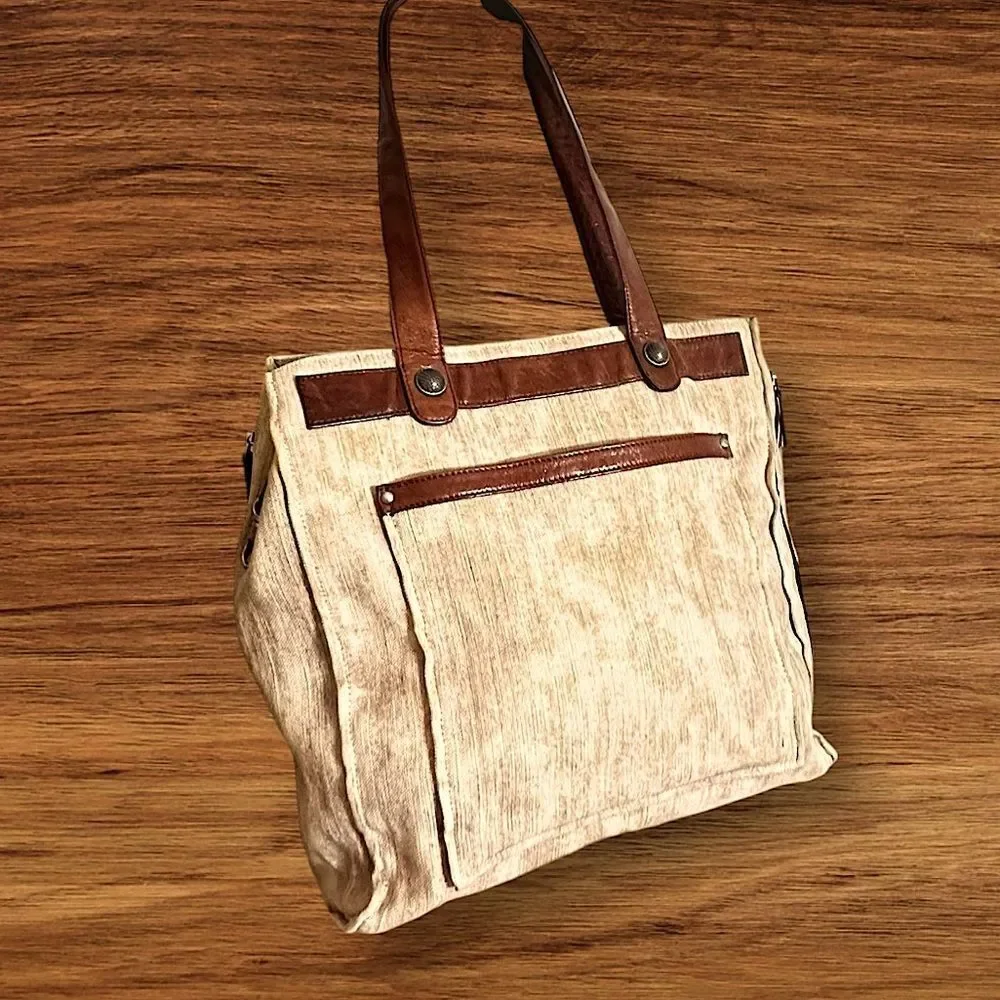 Osgoode Marley Beige Camo Canvas and Leather Messenger Shoulder Bag